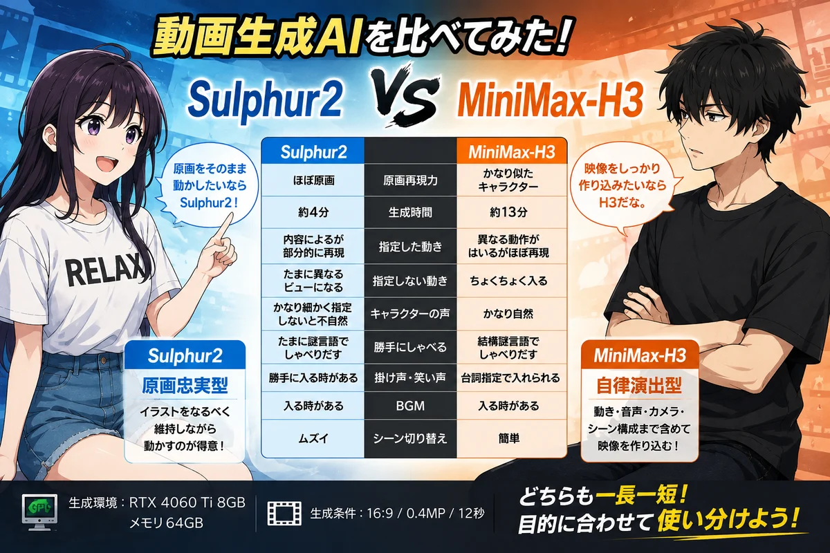 Sulphur2とMiniMax-H3、同じ環境で使ってみたら