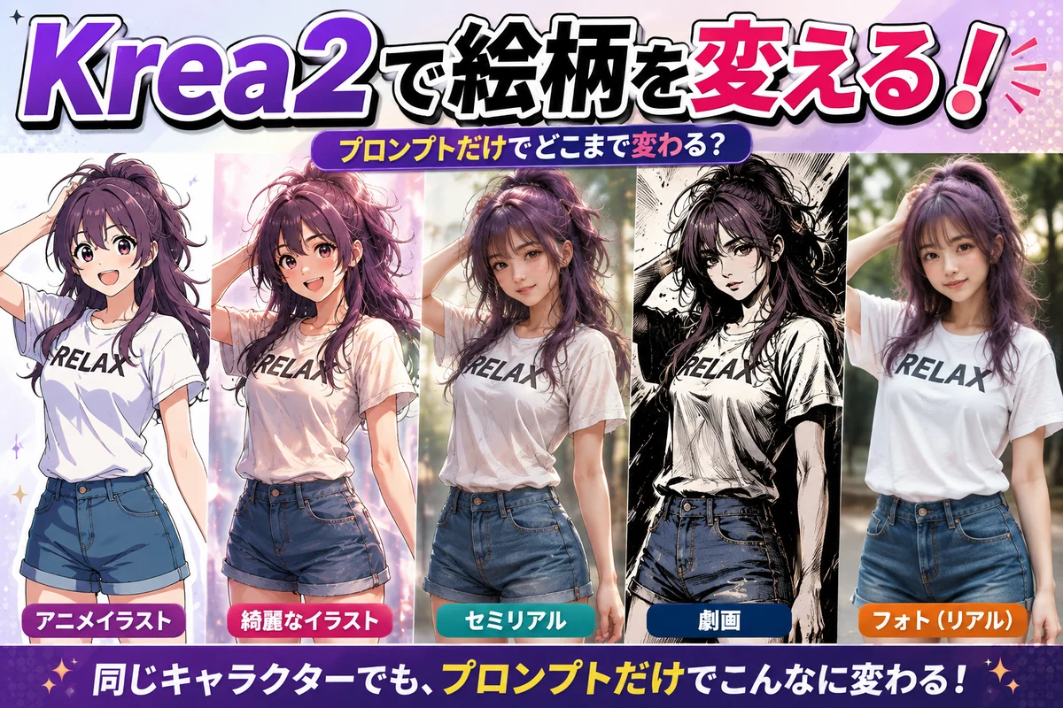 Krea2で絵柄を変える！プロンプトだけでどこまで変わる？